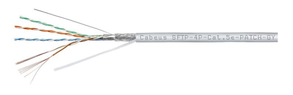 Кабель витая пара SF/UTP кат.5E 4х2х24AWG patch PVC нг(А)-LS SFTP-4P-Cat.5e-PATCH-GY сер. (уп.305м) Cabeus 7260c