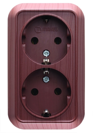 Розетка 2-м ОП 16А IP20 с заземл. орех Makel 45482