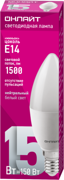 Лампа светодиодная 90 453 OLL-C37-15-230-4K-E14-FR ОНЛАЙТ 90453
