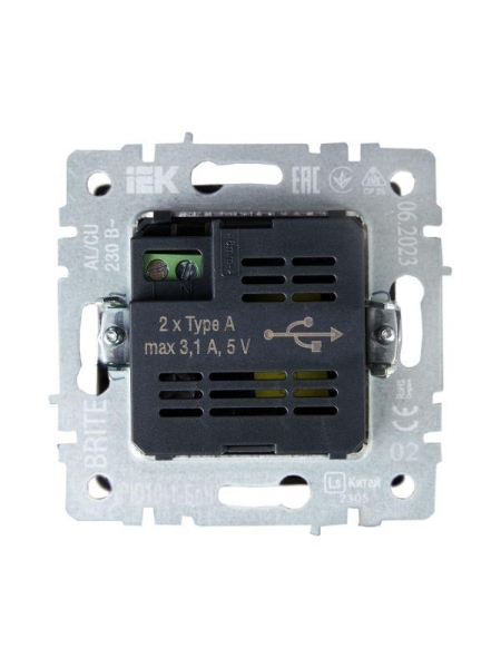 Розетка BRITE USB A+A 3.1А РЮ10-1-БрЧ механизм черн. IEK BR-U21-D31-K02