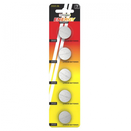 Элемент питания литиевый CR2025-5BL (блист.5шт) Трофи C0032184