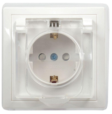 Розетка 1-м СП Кварта РСбш10-3-ККБ-44 16А IP44 с заземл. защ. шторки с крышкой керамика бел. GENERICA ERK70-K01-10-DM-44