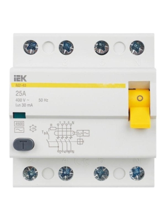 Выключатель дифференциального тока (УЗО) 4п 25А 30мА тип AC ВД1-63 KARAT IEK MDV10-4-025-030