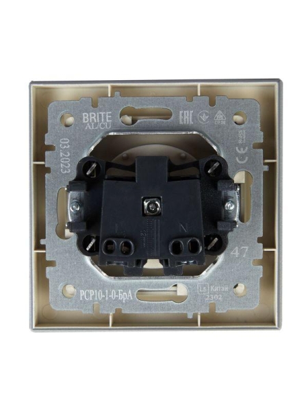 Розетка СП BRITE РСР10-1-0-БрА 10А в сборе без заземл. без защ. шторок алюм. IEK BR-R10-10-K47-F