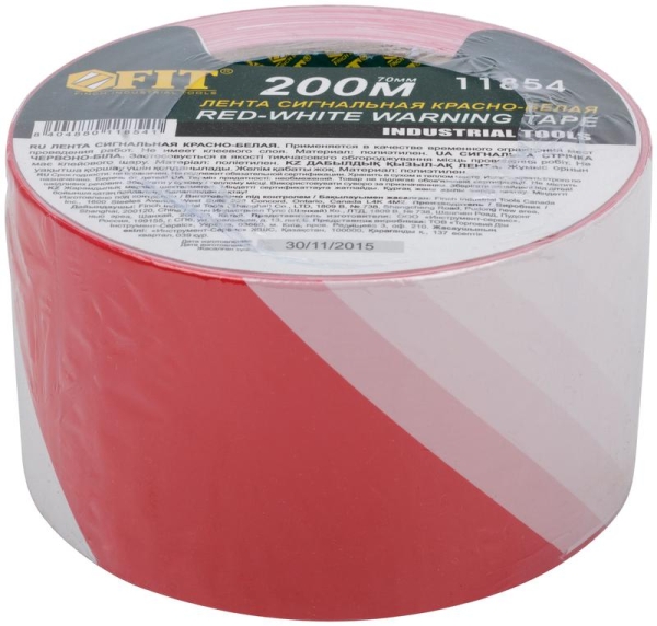 Лента сигнальная 70ммх200м красн.-бел. FIT 11854