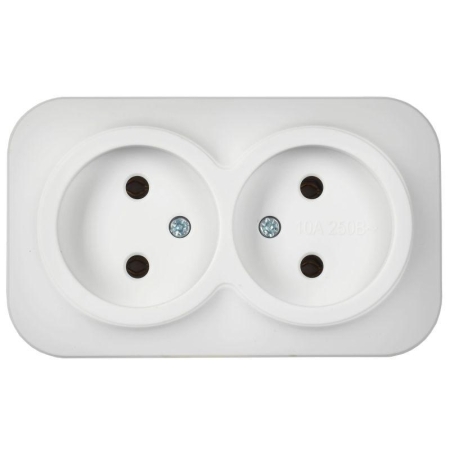 Розетка 2-м ОП GLORY РС22-2-ХБм 10А без заземл. без защ. шторок бел. матов. IEK ERH20-K01M-10