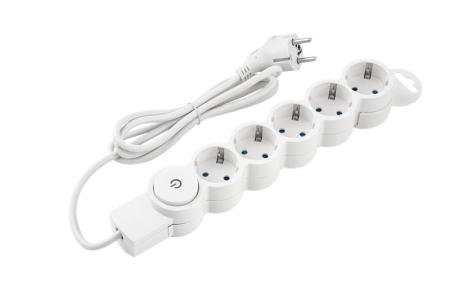 Фильтр сетевой 5х1.5м с/з со шторками с выкл 2200Вт 10А бел. Duwi 32574 1