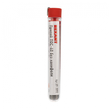 Припой без канифоли ПОС-40 10г d1.0мм (Sn40 Pb60) колба Rexant 09-3092