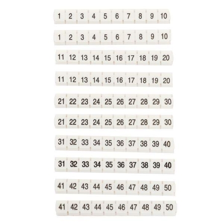 Маркеры для ST/Push-in 2.5 с нумерацией 1-50 для крепления сбоку (уп.100шт) EKF zb-st-2.5-nlpe-1-50