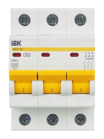 Выключатель автоматический модульный 3п C 63А 4.5кА ВА47-29 KARAT IEK MVA20-3-063-C