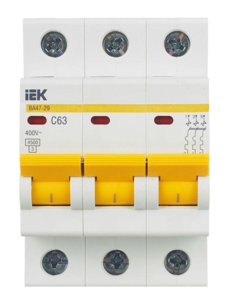 Выключатель автоматический модульный 3п C 63А 4.5кА ВА47-29 KARAT IEK MVA20-3-063-C