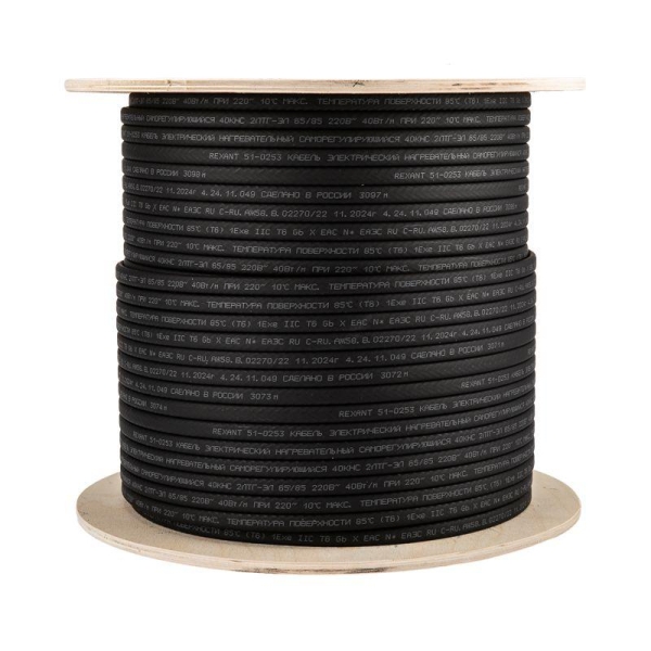 Кабель греющий саморег. 40КНС 2ЛТГ-ЭЛ-65/85 экранированный взрывозащ. Ex UV 40Вт/м 200м Rexant 51-0253