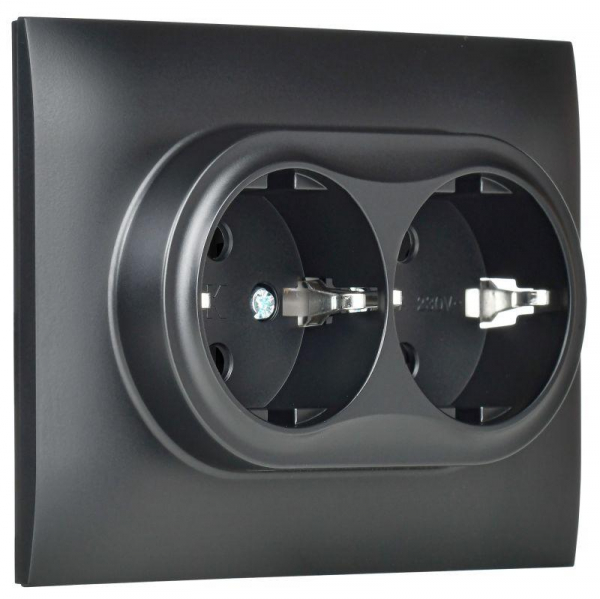 Розетка 2-м SKANDY 16А с заземл. защ. шторки в сборе SK-R07Bl черн. IEK SK-R24-16-K02-F