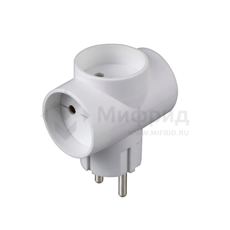 Разветвитель 3-м без заземл. 10А 2200Вт 250В Т-образ. бел. DОМТОК 2662