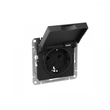 Розетка СП Эпика 16А IP44 с заземл. защ. шторки с крышкой механизм черн. EKF UP1-SOB-111-44