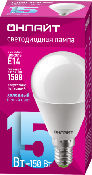 Лампа светодиодная 90 460 OLL-G45-15-230-6.5K-E14-FR ОНЛАЙТ 90460