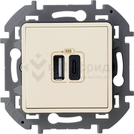 Устройство зарядное Inspiria с 2-мя USB разьемами A и C 240В/5В 3000мА сл. кость IEK 673761