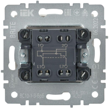 Выключатель перекрестный 1-кл. СП BRITE 10А ВС10-1-3-БрБ механизм бел. IEK BR-V13-0-10-K01