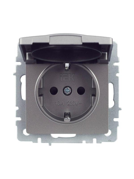 Розетка BRITE РСбш10-3-БрС 16А IP20 с заземл. защ. шторки с крышкой механизм сталь IEK BR-R16-16-K46