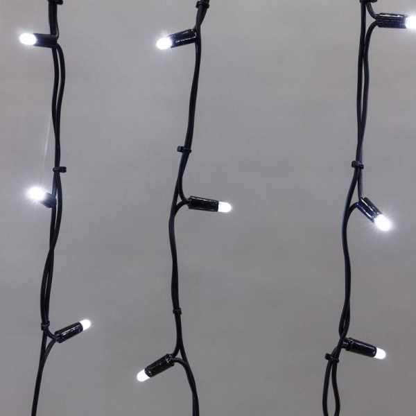 Гирлянда светодиодная "Айсикл" (бахрома) 4х0.6м 128LED бел. 10Вт 230В IP67 провод каучук черн. Neon-Night 255-225