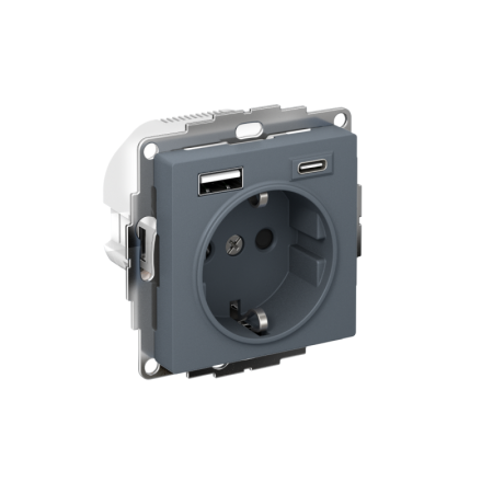 Розетка AtlasDesign 16А с 2-мя заряд. устройствами USB тип A+C 5В/2.4А 2х5В/1.2А механизм грифель SE ATN000732