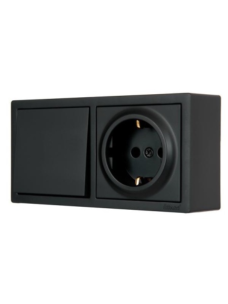 Блок ОП LETO (1-кл. выключатель + 1-м розетка с заземл.) горизонт. черн. бархат LEZARD 752-4200-170BAP