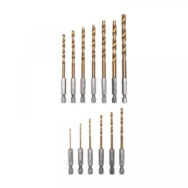 Набор сверл по металлу 1.5-6.5мм (через 0.5мм; 3.2мм; 4.8мм) HSS ТИТАН шестигранный хвостовик (уп.13шт) Kranz KR-91-0622