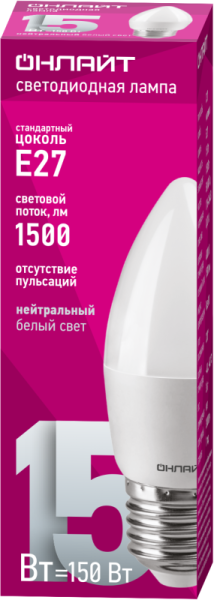 Лампа светодиодная 90 456 OLL-C37-15-230-4K-E27-FR ОНЛАЙТ 90456