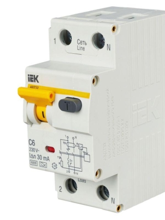 Выключатель автоматический дифференциального тока 2п (1P+N) C 6А 30мА тип A 6кА АВДТ-32 KARAT IEK MAD22-5-006-C-30
