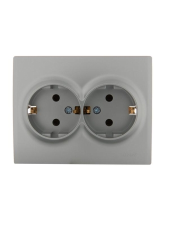 Розетка 2-м СП Karina с заземл. термопласт матов. серебр. LEZARD 707-4300-127B