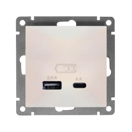 Розетка 2-м USB СП Афина тип А+С 5В 1х2.4А 2х4А механизм жемчуж. Universal А0059-OBr