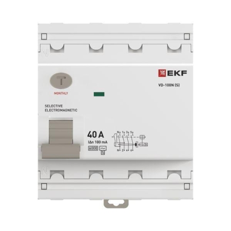 Выключатель дифференциального тока 4п 40А 100мА тип AC 6кА ВД-100N (S) электромех. PROxima EKF E1046MS40100