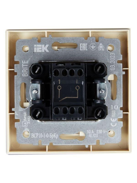 Выключатель 1-кл. СП BRITE ВСР10-1-0-БрКр 10А в сборе беж. IEK BR-V10-0-10-K10-F