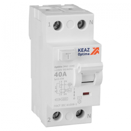 Выключатель дифференциального тока (УЗО) 2п 40А 30мА тип AC 4.5кА OptiDin DM63-2240 УХЛ4 КЭАЗ 343889