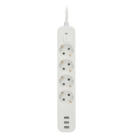 Удлинитель с сетевым фильтром 4х3м с заземл. 10А USF-4es-3m-3xUSBA-W +3xUSBA 3.1A с выкл. с базов. защитой бел. Эра Б0059569
