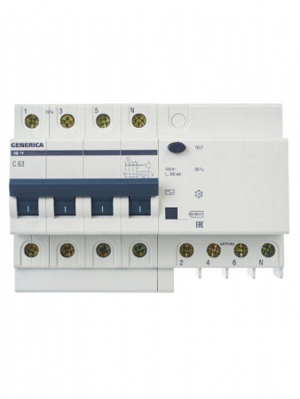 Выключатель автоматический дифференциального тока 4п 63А 300мА АД14 GENERICA MAD15-4-063-C-300