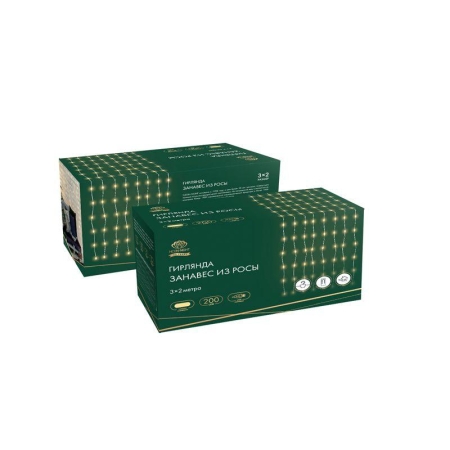 Гирлянда светодиодная "Роса "Светодиодный дождь" 3х2м LED тепл. бел. 12Вт IP20 USB+пульт управления с крючками для крепления Neon-Night 315-876