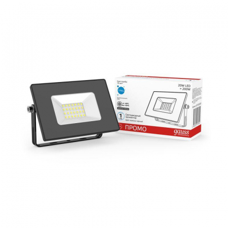 Прожектор светодиодный Elementary 20Вт 6500К IP65 1700лм 200-240В ДО черн. GAUSS 613100320P