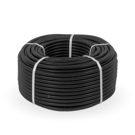 Труба гофрированная ПВХ легкая d16мм с протяжкой 350 Н черн. (уп.50м) Промрукав PR01.0054