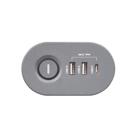 Удлинитель 3х1.5м на струбцине с заземл. с выкл. 3 USB выхода (2А+1С) IP20 ПВС 3х1 ETD-03U-150-gy (3х1.5) сер. JAZZway 5059559