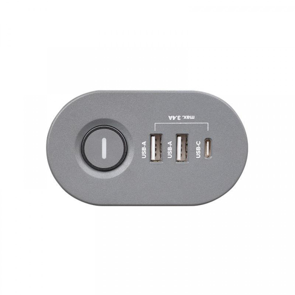 Удлинитель 3х1.5м на струбцине с заземл. с выкл. 3 USB выхода (2А+1С) IP20 ПВС 3х1 ETD-03U-150-gy (3х1.5) сер. JAZZway 5059559