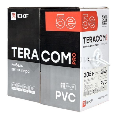 Кабель витая пара U/UTP кат.5E 4 пары 24 AWG solid PVC сер. (м) TERACOM PRO EKF TRP-5EUTP-04PVC-GY-IN3