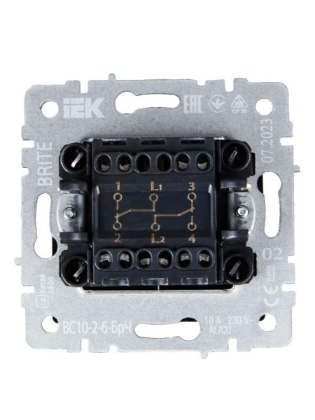 Выключатель проходной 2-кл. СП BRITE ВС10-2-6-БрЧ 10А механизм черн. IEK BR-V22-0-10-K02