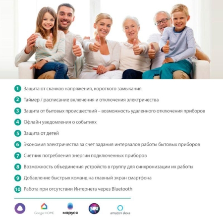 Фильтр сетевой умный Smart Home SZD/SH/4х1.5/WIFI 4гн.1.5м 16А 4000В USB+Type-С WiFi+Счетчик Camelion 14800