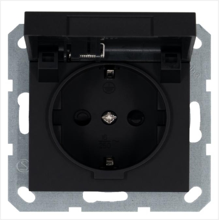 Розетка 1-м Shuko 16А IP20 с заземл. защ. шторки с крышкой механизм черн. матов. soft touch Jasmart G5505PB