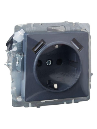 Розетка BRITE РЮш10-1-БрМ 16А с USB A+A 2.1А с заземл. защ. шторки механизм маренго IEK BR-R14-16-U21-D21-K35