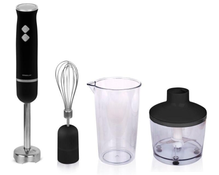 Блендер ELX-BS03-C72 в наборе: измельчитель; мерн. стакан; венчик; блендер 300Вт 220-240В серебр./черн. Ergolux 14726