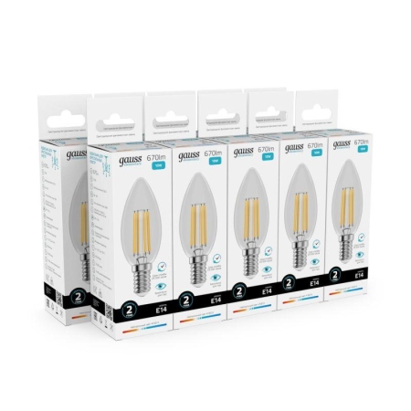 Лампа светодиодная филаментная Filament Elementary 10Вт свеча 4100К Е14 670лм GAUSS 32120