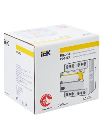 Выключатель дифференциального тока (УЗО) 4п 63А 100мА тип AC ВД1-63 KARAT IEK MDV10-4-063-100