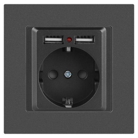 Розетка 1-м СП Accent 6-410-07 16А IP20 250В P+E Schuko + 2хUSB защ. шторки графит Intro Б0063702